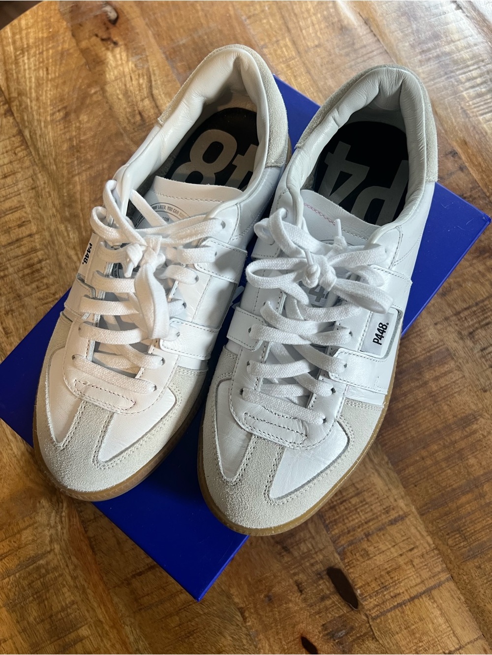 P448 - White Leather & Off-White Suede Monza Low-Top Sneakers